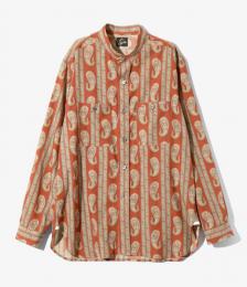 Band Collar Work Shirt - R/C Lawn Cloth / Paisley