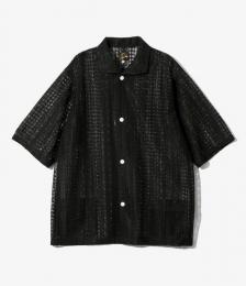 S/S Widespread Collar Shirt - Raschel Lace - BK